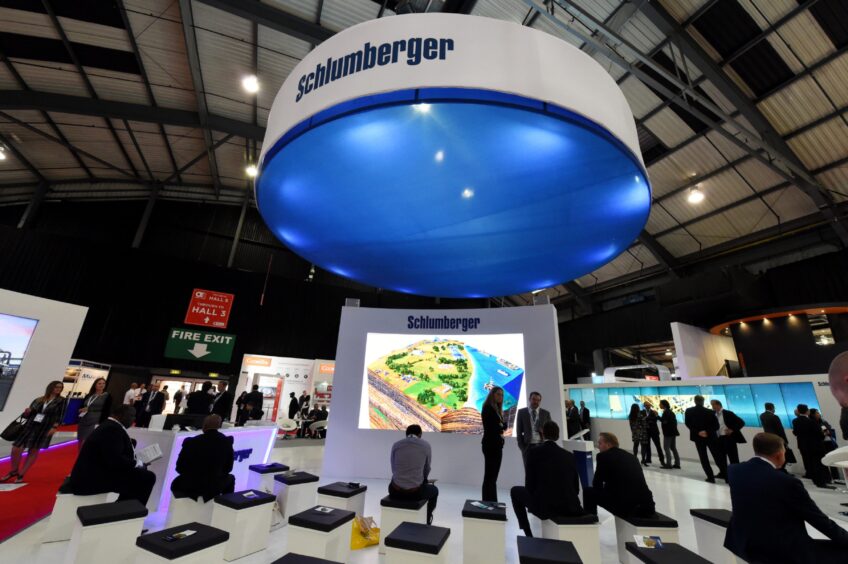 Schlumberger stand at the Offshore Europe oil and gas show, Aberdeen, in 2017.