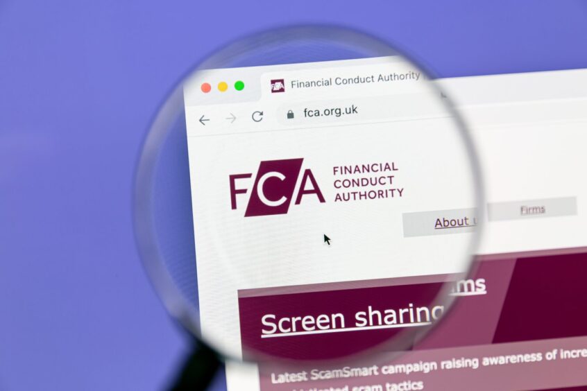 The FCA logo on a computer screen.