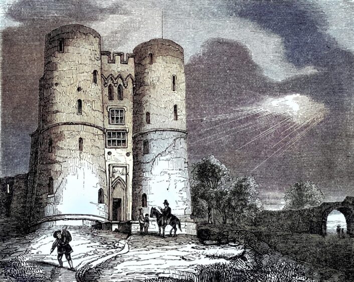 Fotheringay Castle, Northamptonshire from a woodcut of 1880, digitally improved
