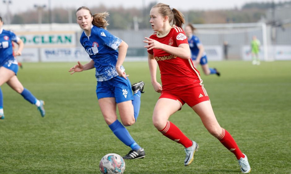 Adele Lindbaek in action for Aberdeen Women in a SWPL match against Spartans.
