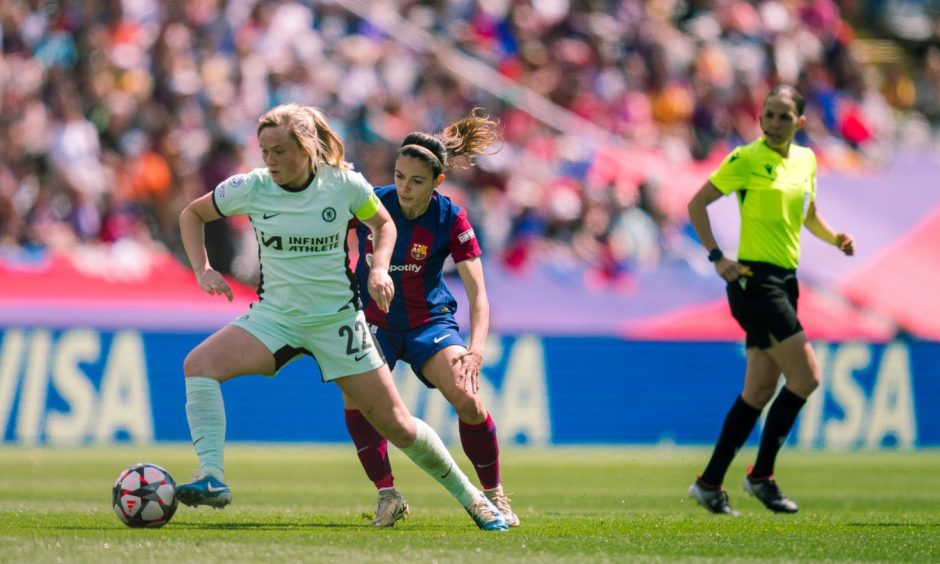 Erin Cuthbert in action for Chelsea in the Champions League semi-final against Barcelona. Image: Shutterstock.