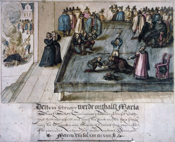 A painting of the execution of Mary at Fotheringhay Castle on 8 February 1587.