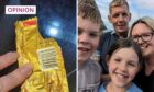 Kimberley McDonald and family, and the Twix wrapper found on Dunnet Beach near Thurso.