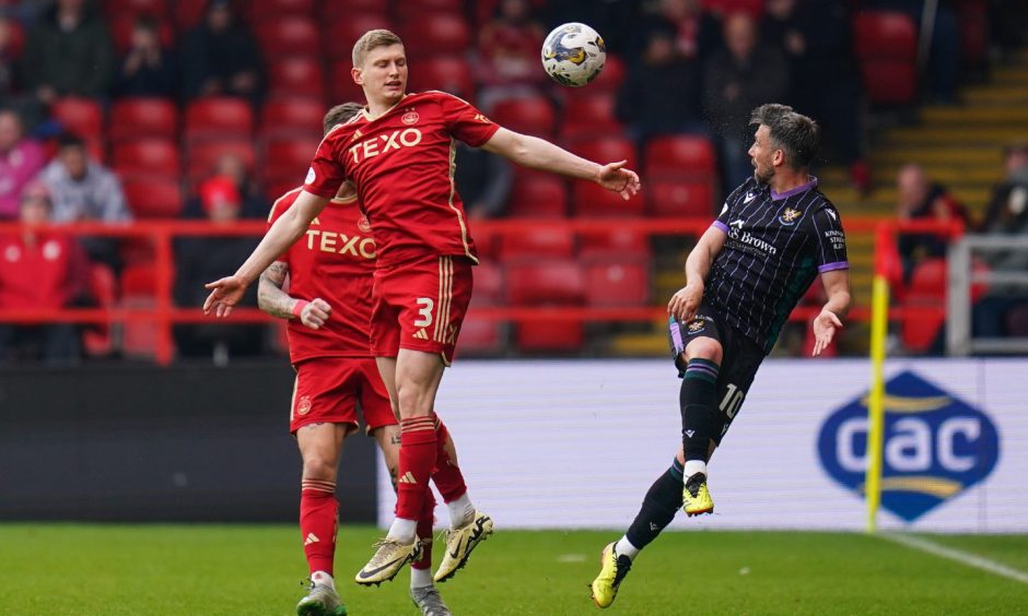 Jack MacKenzie of Aberdeen controls the ball in the 1-0 defeat of St Johnstone. Image: Shuttestock