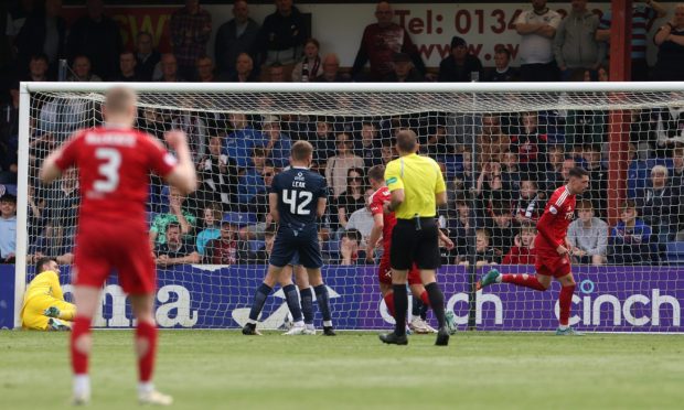 Ester Sokler of Aberdeen scores against Ross County, and he thought he had a second later in the game. Image: Shutterstock.