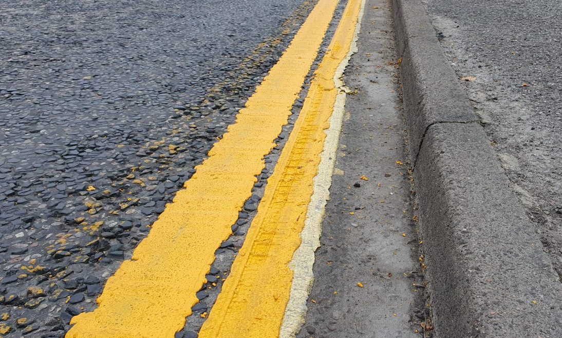 Double yellow lines close-up 