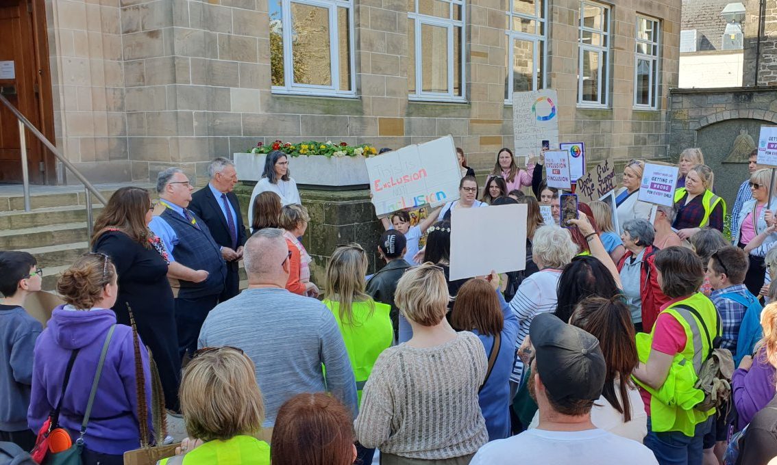 ASN demonstration outside Moray Council HQ. 