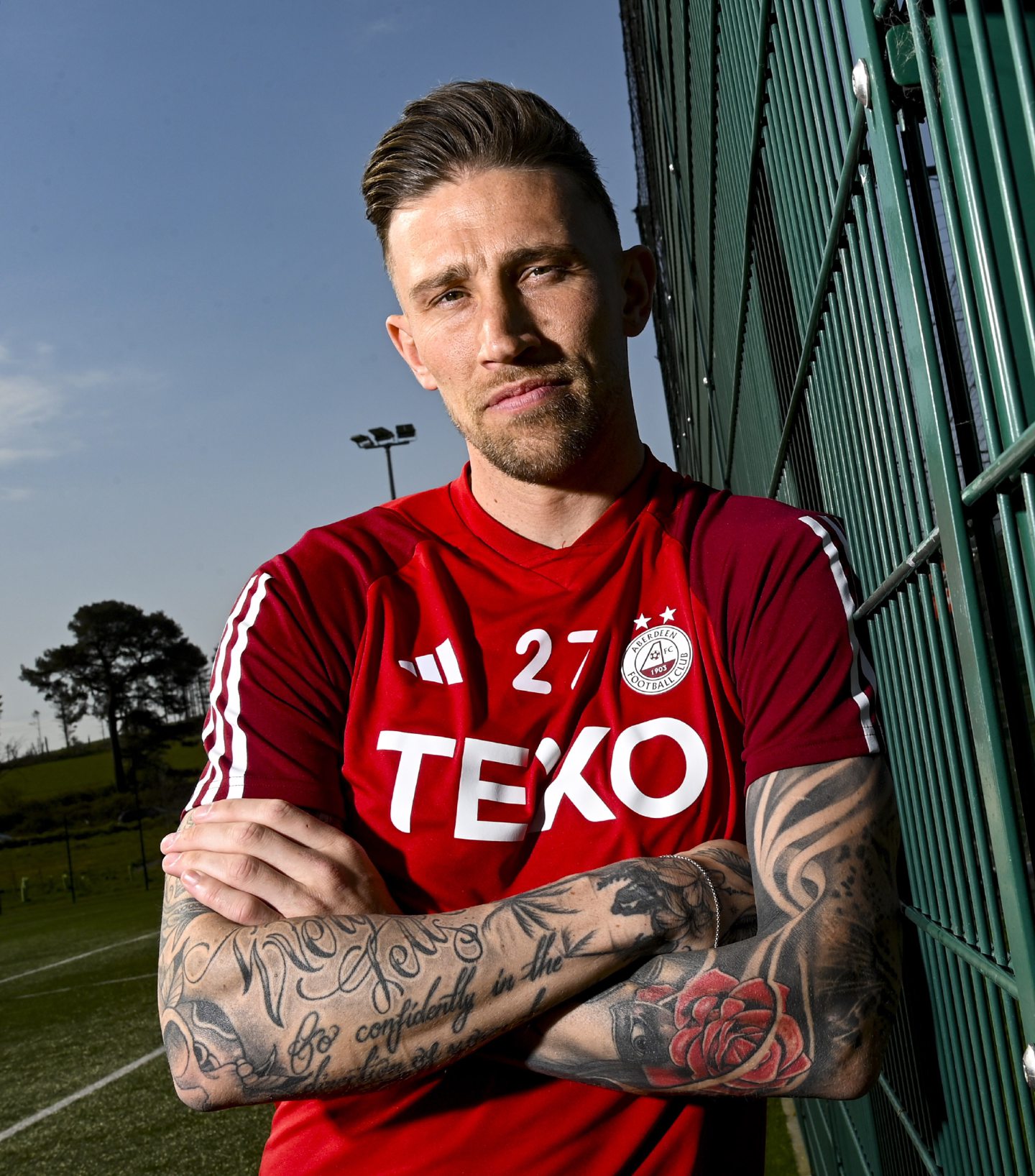 Aberdeen's Angus MacDonald at Cormack Park ahead of the game against St Johnstone. Image: SNS