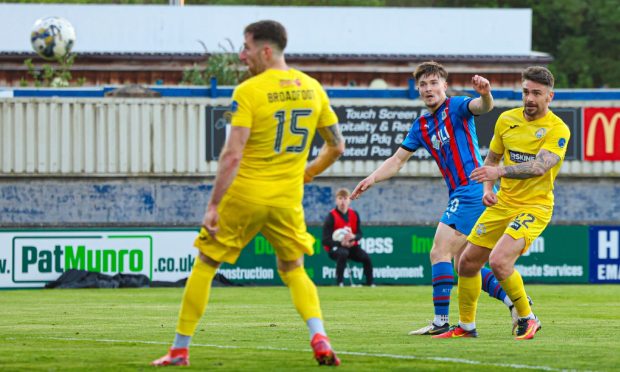 Morgan Boyes volleys Inverness ahead against Morton. Image: Ross MacDonald/SNS Group