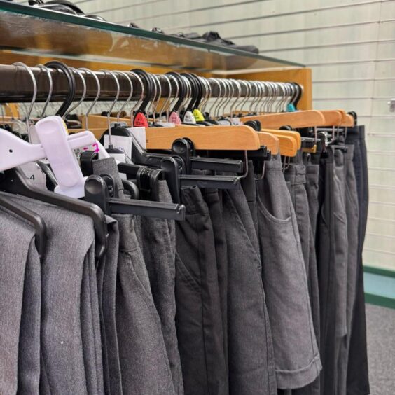 Some of the trousers and skirts at Moray School Bank.