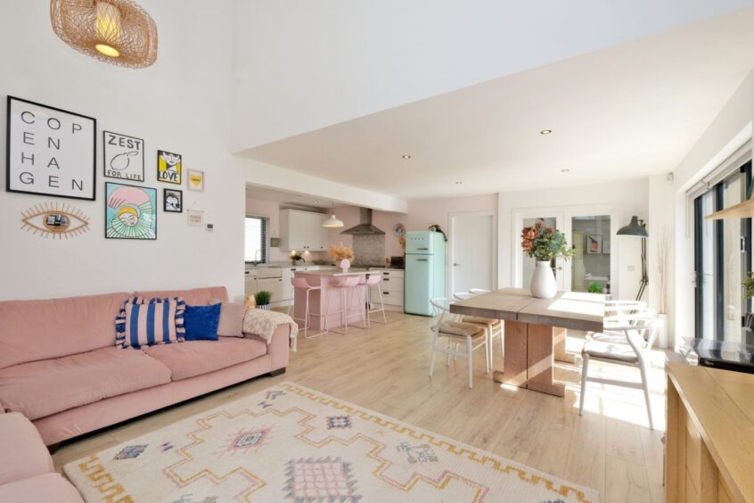 Open-plan kitchen, dining and family room in the Aberdeen property.