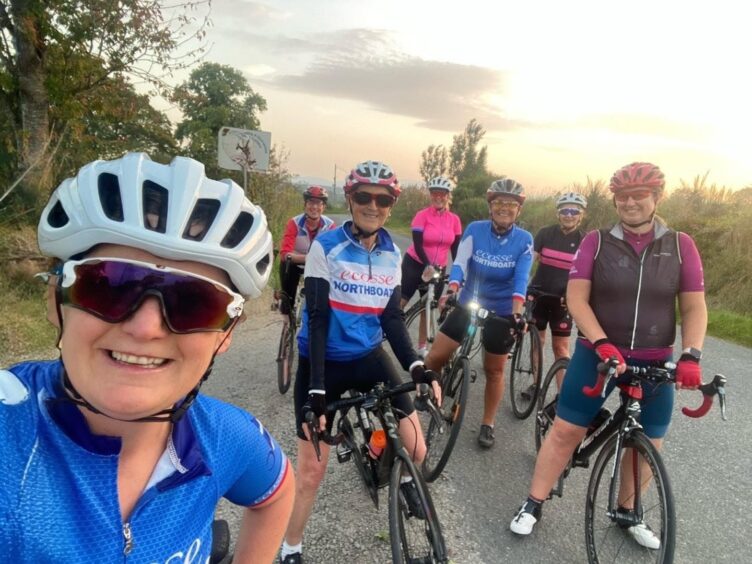 Ride secretary Jacqueline during a ladies ride on a Tuesday evening with TEN. Aberdeenshire. 