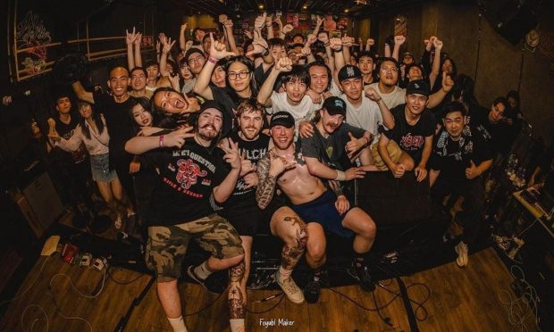 Aberdeen band Bitterwood pictured with fans in Guangzhou, China. Image supplied by Bitterwood