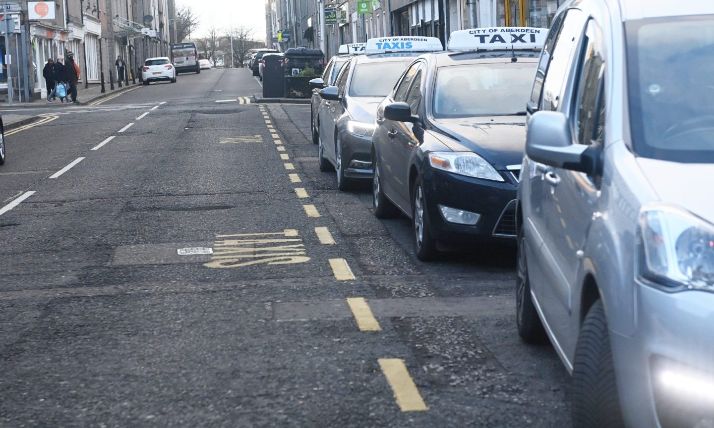 The taxi rank on Chapel Street, Aberdeen.