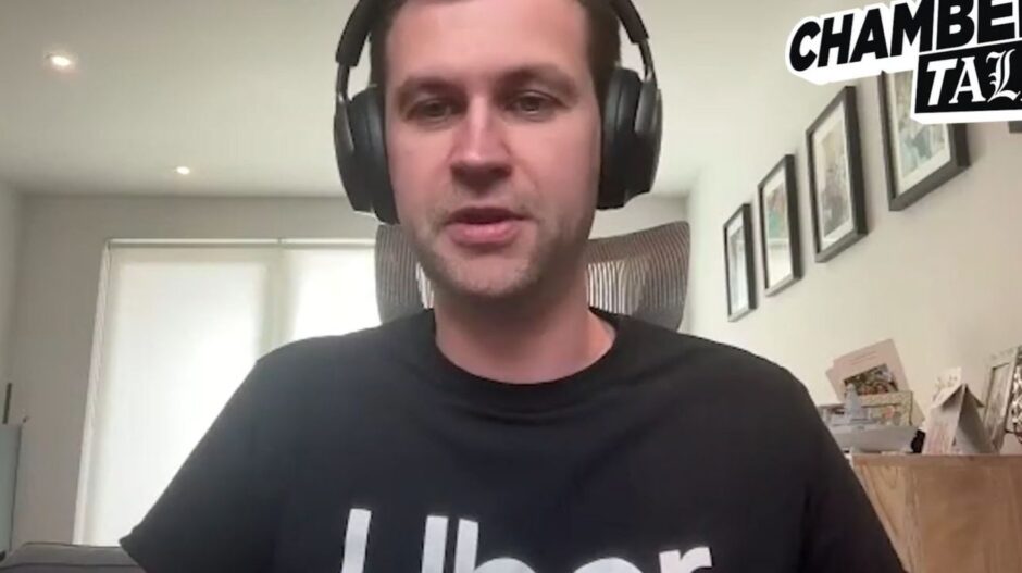 Matthew Freckelton, Uber's UK Head of Cities appeared on the latest episode of the ChamberTalk podcast wearing an Uber black t-shirt and headphones.