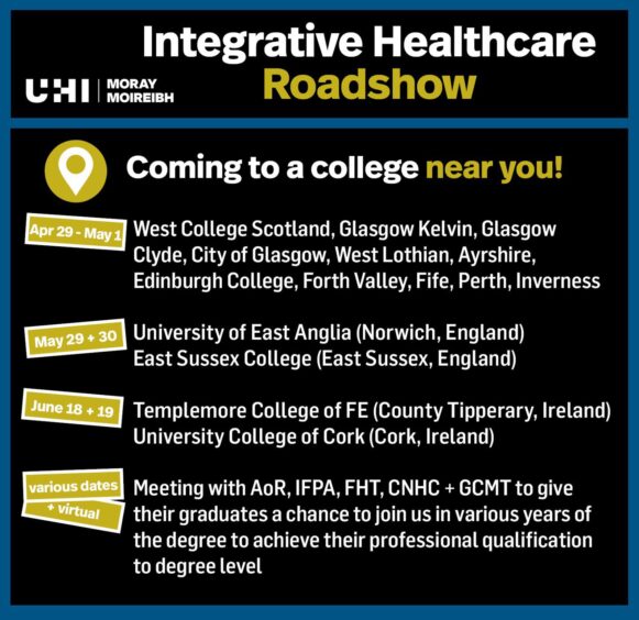 graphic with details of UHI Moray's roadshow