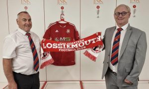 New Lossiemouth manager Eddie Wolecki Black, right, with Lossiemouth's chairman Alan McIntosh. Picture courtesy of Lossiemouth FC.
