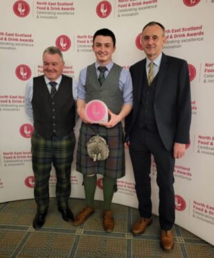 Winners, from left, Jim Mackintosh, Helen Mackintosh with daughter Alice, and Fraser Mackintosh, Aberdeenshire provost Judy Whyte, RNAS president Billy Stewart, and runners-up Fiona and Stewart Stronach.