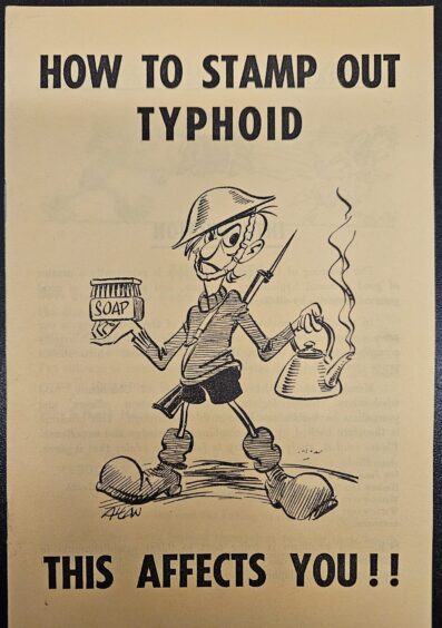 Green Final cartoon character Wee Alickie on the front of a public information booklet encouraging good public hygiene during the typhoid outbreak in Aberdeen.
