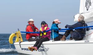 Gayle's feet got a bit wet during the sailing taster session! Image: Brian Smith/Jasperimage.