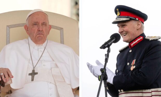 Pope Francis is presiding over a climate change summit at the Vatican this week. The Lord Provost of Aberdeen David Cameron almost booked flights there without an invite. Image: AP (left)/DC Thomson (right)