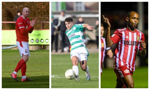 Brechin City's Euan Spark, left, Buckie Thistle's Max Barry, centre, and Formartine United's Julian Wade.