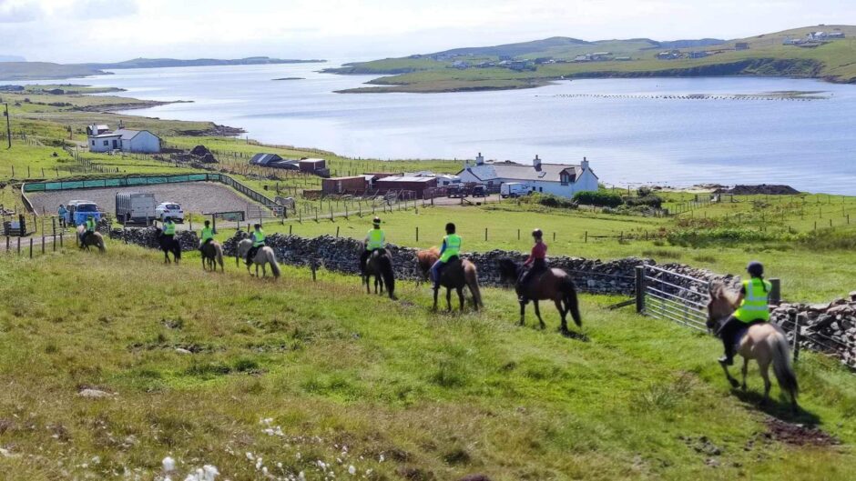 Trekking on East Burra, Shetland.