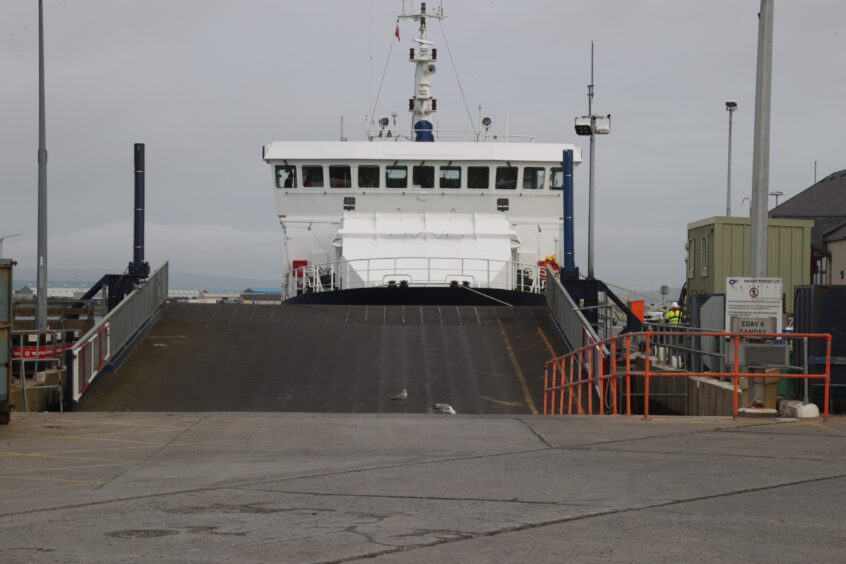 the ferry the Varagen at the Kirkwall Harbour link span