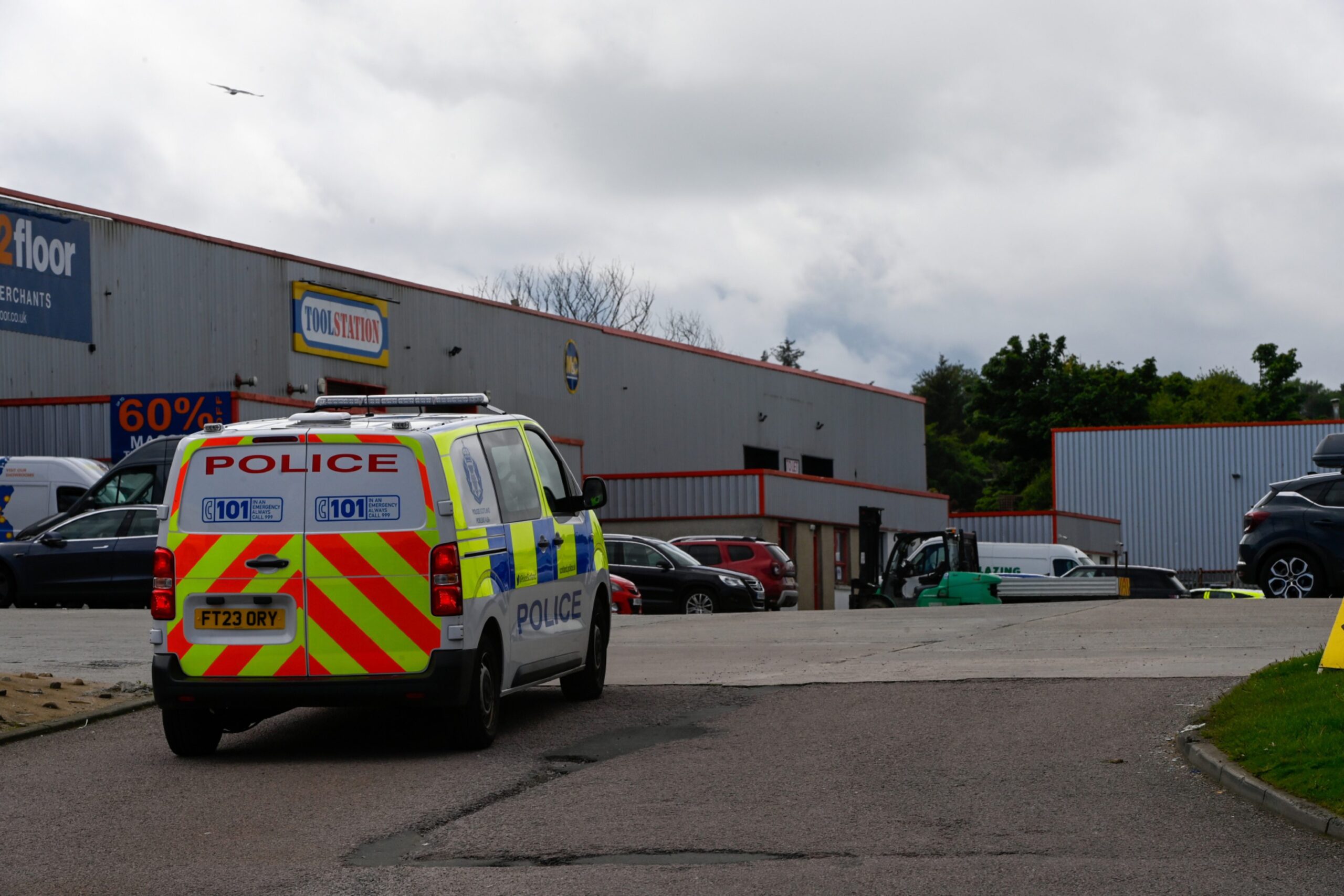 Police at Barratt Trading Estate in Bridge of Don.