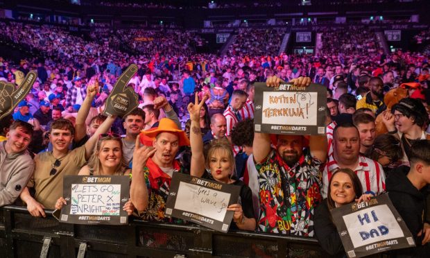 The crowd at the Premier League darts 2024 at PJ Live. Image: Kenny Elrick/DC Thomson