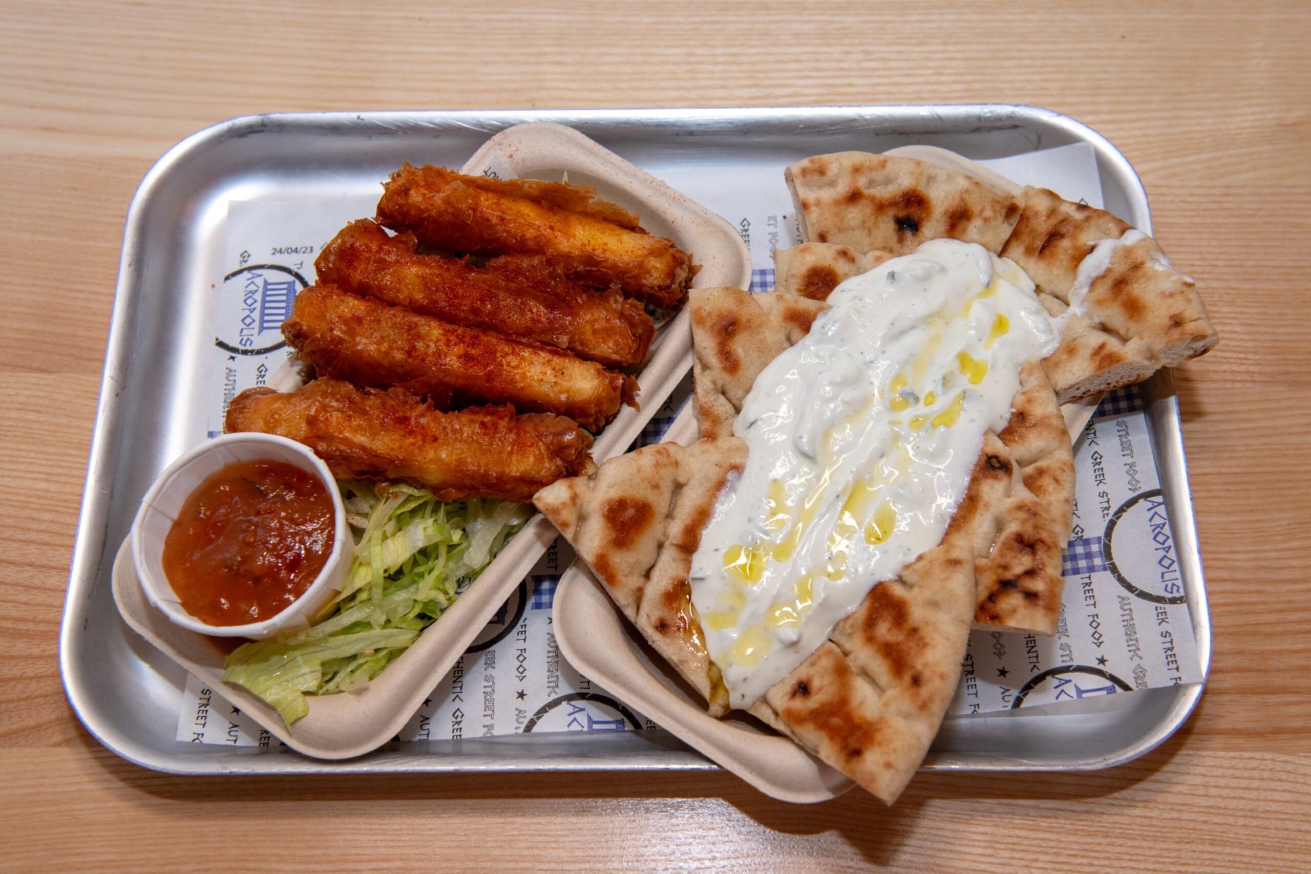 Greek pita with tzatziki.