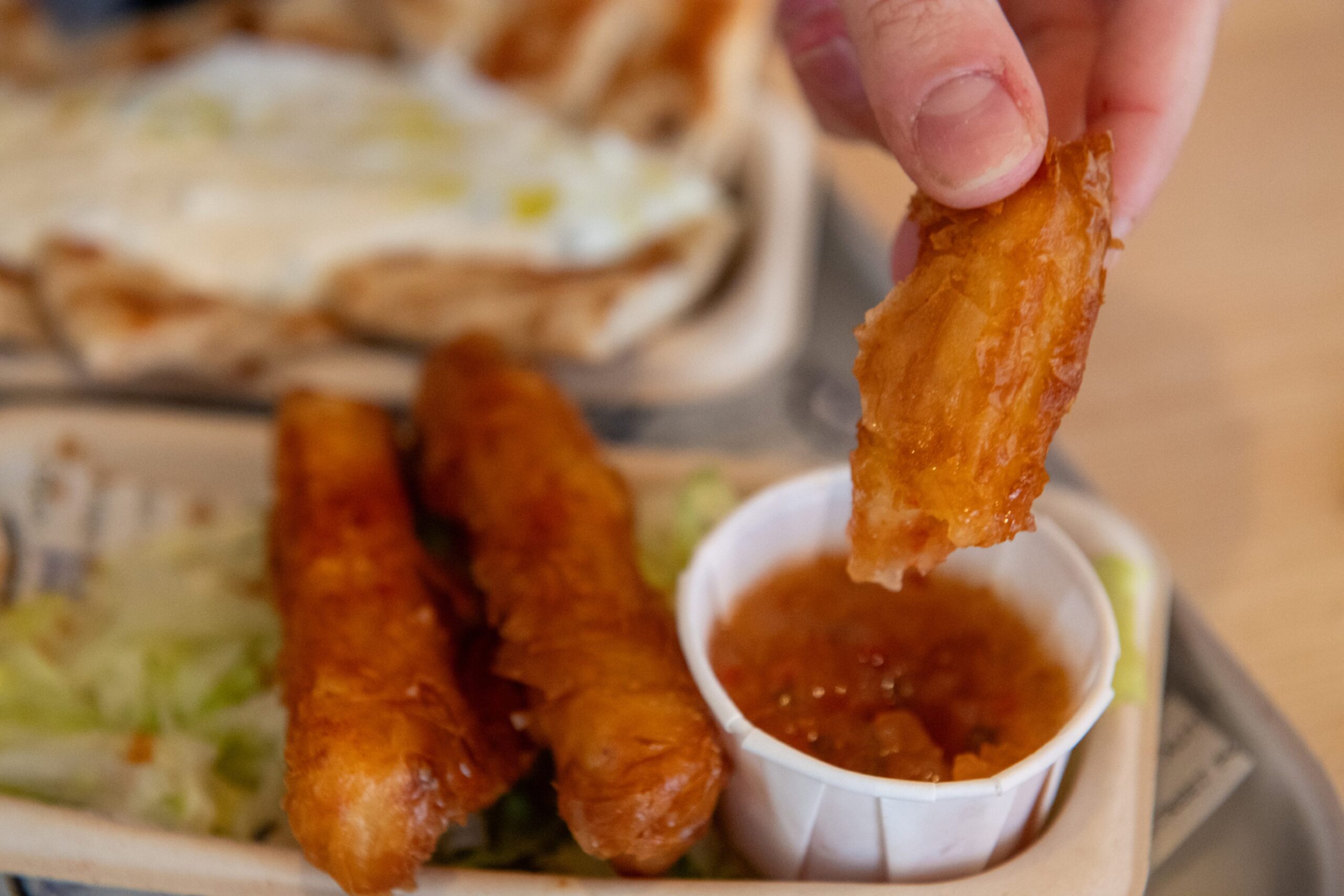 Halloumi rolls with chilli jam