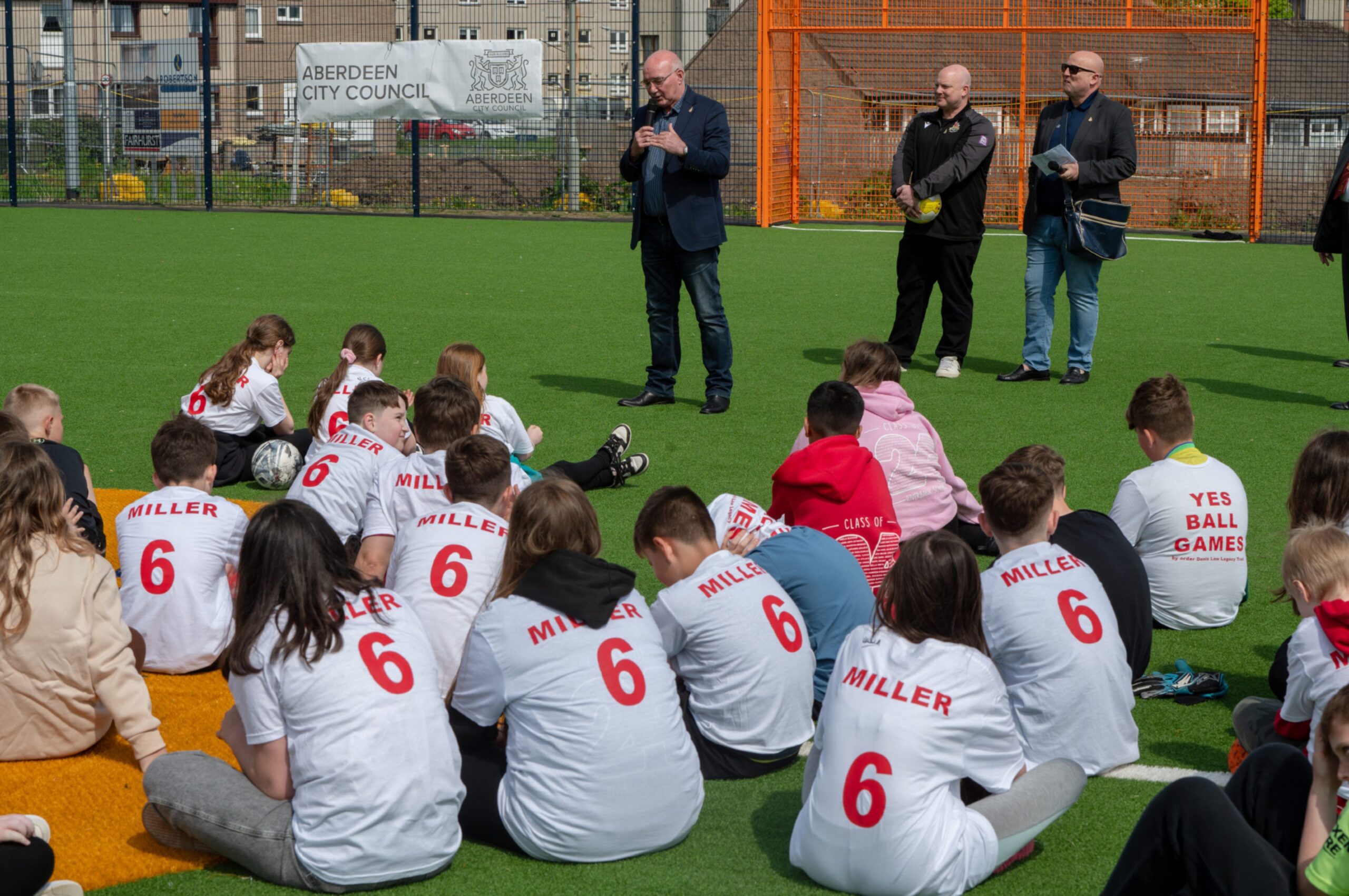 Denis Law Legacy Trust, Aberdeen City Council and the Johan Cruyff Foundation officially opening of Cruyff Court Willie Miller, named after Aberdeen FC's legendary captain Willie Miller in Tillydrone.