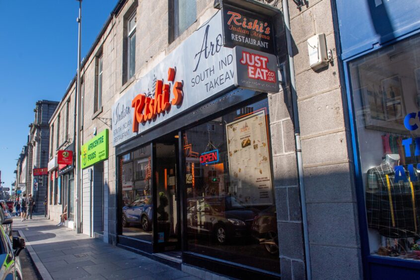 Exterior of Rishi's Indian Aroma on George Street, Aberdeen.
