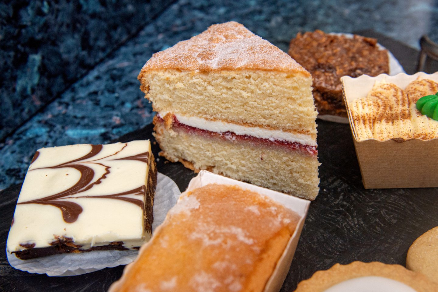 Some of the tray bakes and cakes on the menu