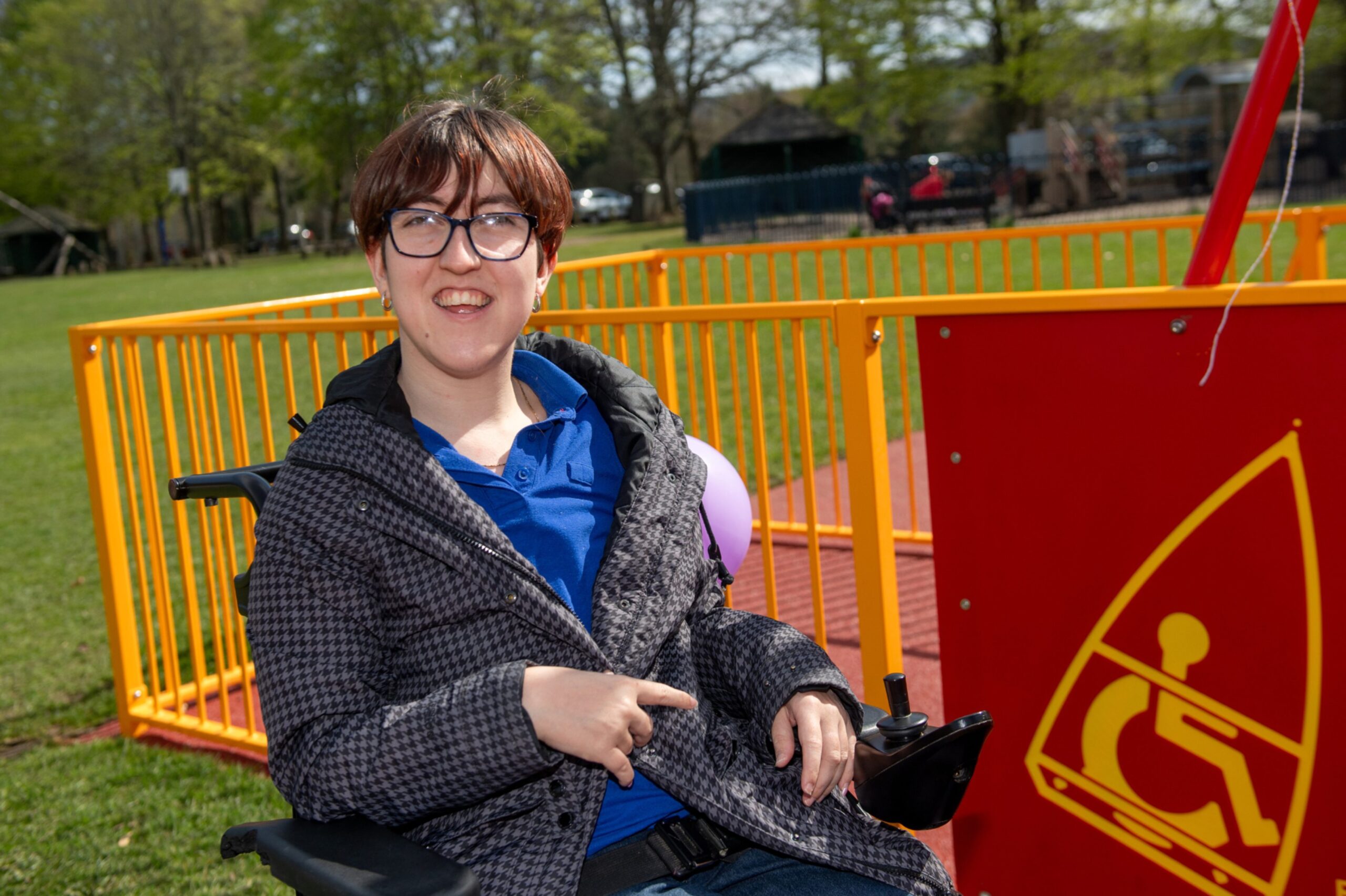 Clare in her wheelchair in the Banchory park