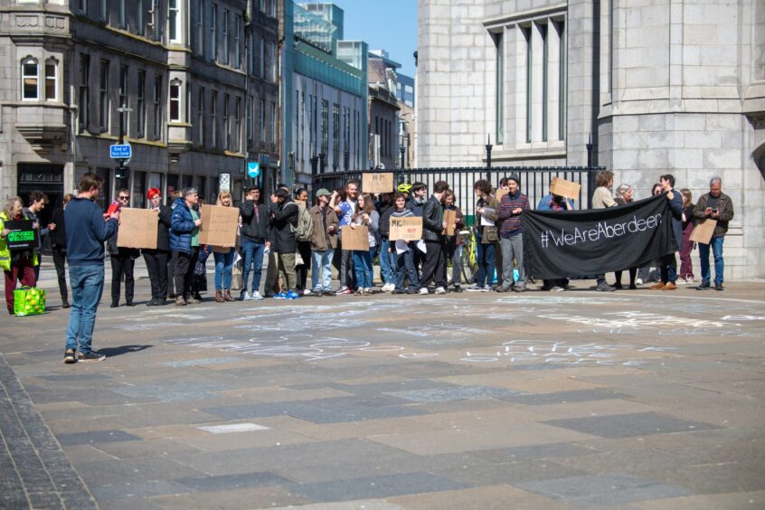 Protestors outside Marischal College