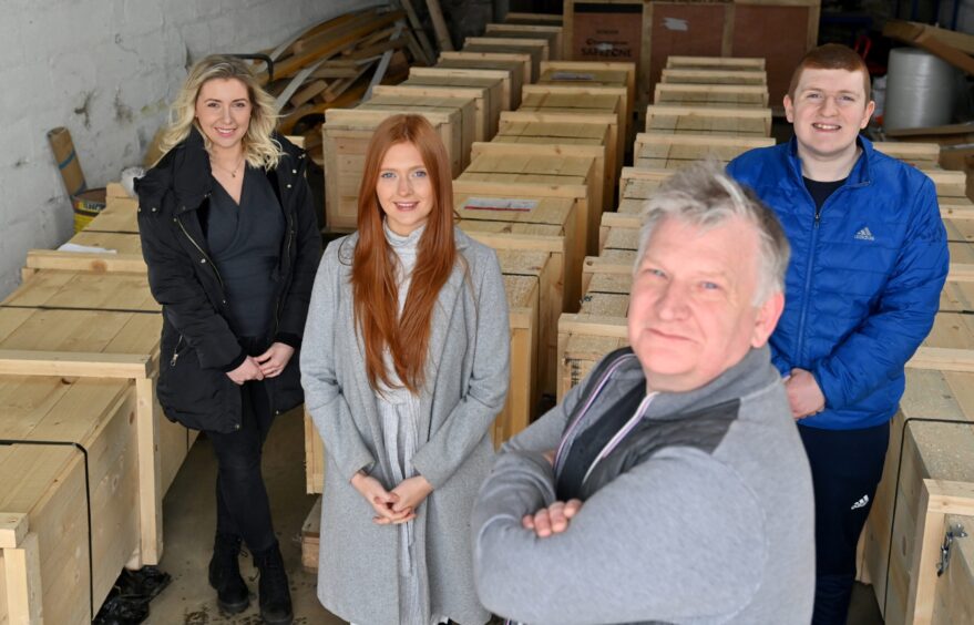 In a photo taken before his injuries, Ian Cadger with loved ones Becky Wilson, Sam McAllister, Ian Cadger and Lewis Cadger. 