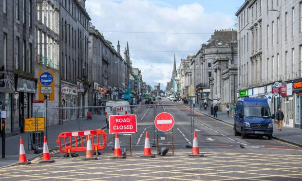 Union Street closed off between Market Street and Bridge Street as major roadworks project is underway. Image: Kami Thomson/DC Thomson