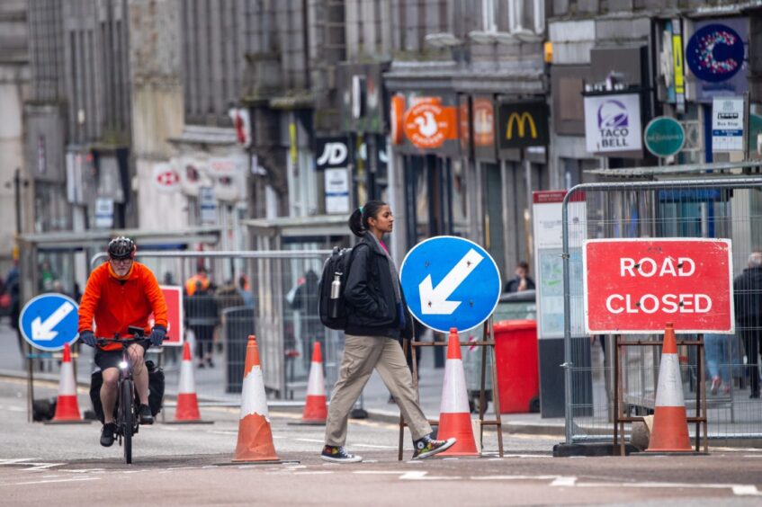 The central stretch of Union Street in Aberdeen city centre is now closed for months of redevelopment. Image: Kami Thomson/DC Thomson