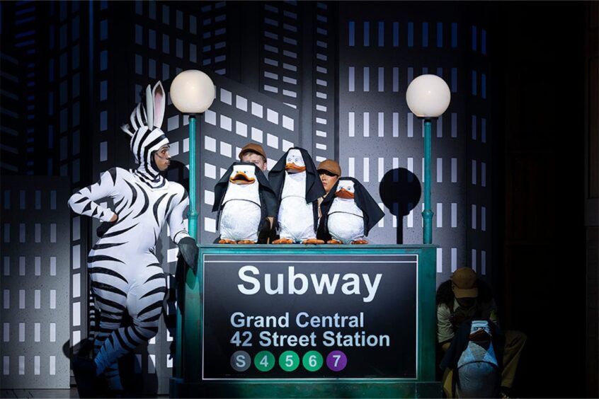 A scene from the musical set in the New York subway.