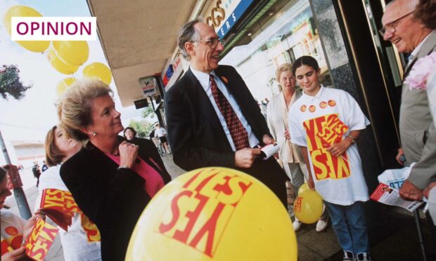 Scotland's inaugural first minister Donald Dewar, campaigning for devolution in 1997. Image: Sutton Hibbert/Shutterstock