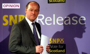 Scotland's prospective next first minister, John Swinney, pictured at the press conference where he announced his resignation as SNP leader in June 2004. Image: James Fraser/Shutterstock