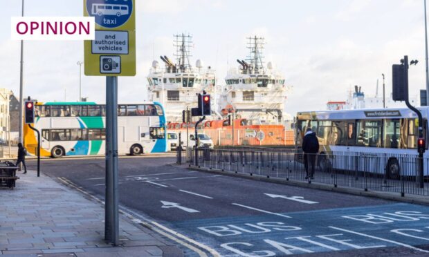 Guild Street bus gate joining onto Market Street in Aberdeen city centre. Image: Scott Baxter/ DC Thomson