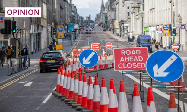 Road closures on the central stretch of Union Street, ahead of major work that is expected to last around 20 months. Image: Kami Thomson/DC Thomson