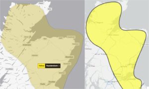 A yellow weather warning for thunderstorms and for flooding has been issued. Image: Met Office/SEPA.