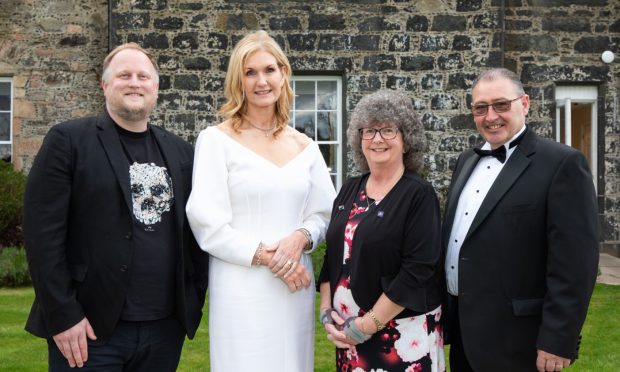 l-r Waitrose executive chef Martyn Lee, Opportunity North East chief executive Jennifer Craw, Aberdeenshire Council leader Gillian Owen and Jimmy Buchan, of Amity Fish Company, which won team of the year at last night's North East Scotland Food & Drink Awards at Meldrum House Hotel.