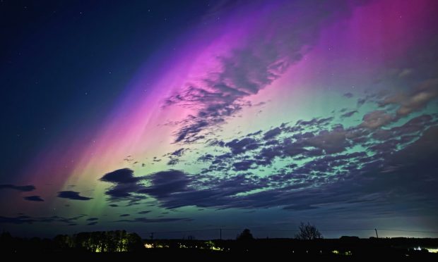 Northern Lights over Newmachar with shades of pink, green and purple.