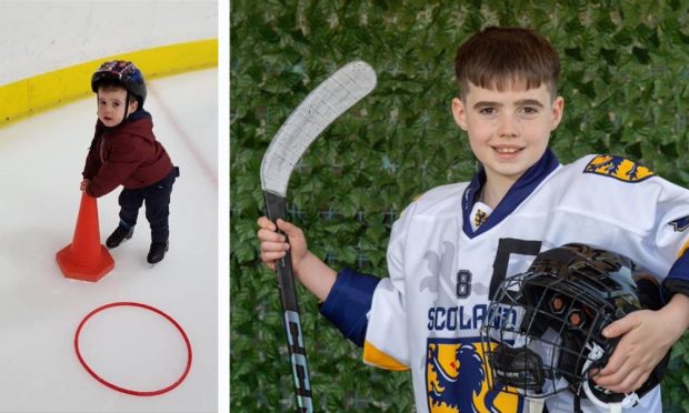 Calum McHattie, when he was just starting on the ice at three years old, and how he is today. Image: DC Thomson/Claire McHattie