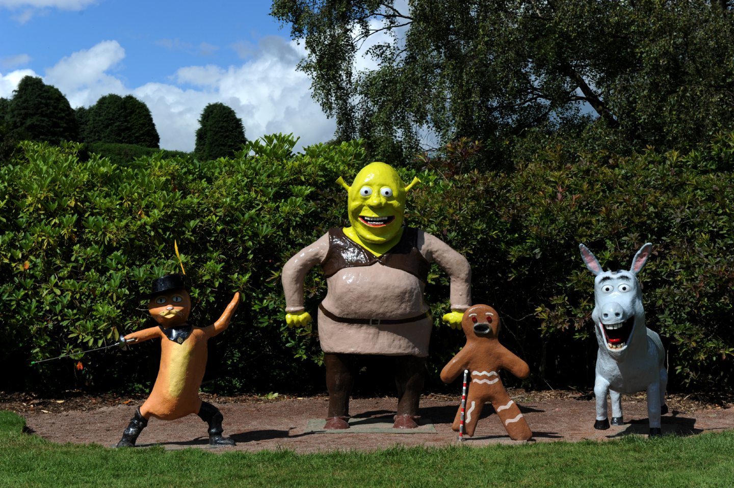 Puss in Boots, Shrek, Gingerbread Man and Donkey at Storybook Glen